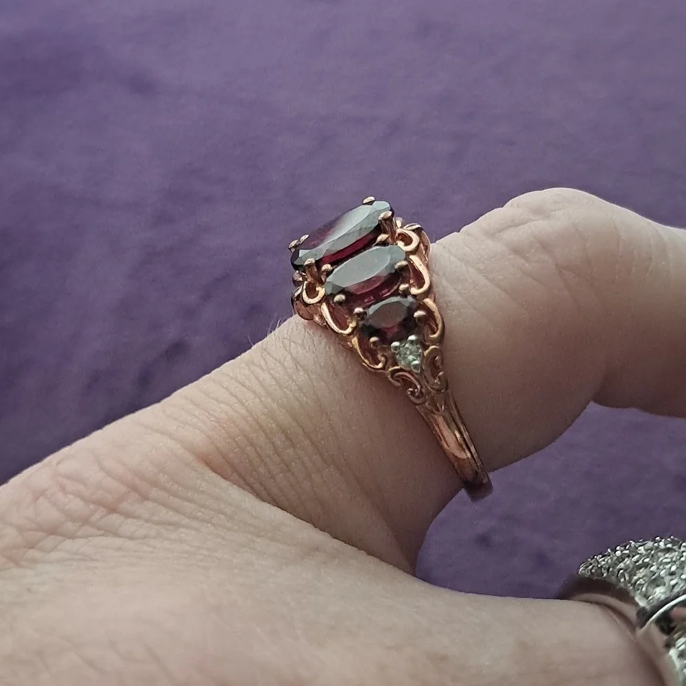Tanzanian Wine Garnet and White Zircon Ring.